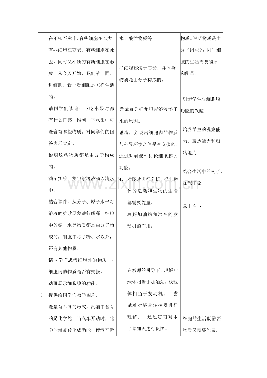 吉林省四平市第十七中学七年级生物上册 细胞的生活需要物质和能量教案1 新人教版.doc_第2页