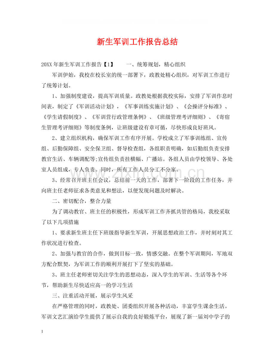 新生军训工作报告总结.docx_第1页