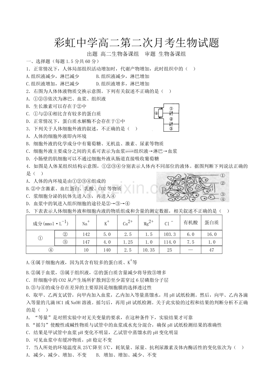彩虹高二生物月考.doc_第1页