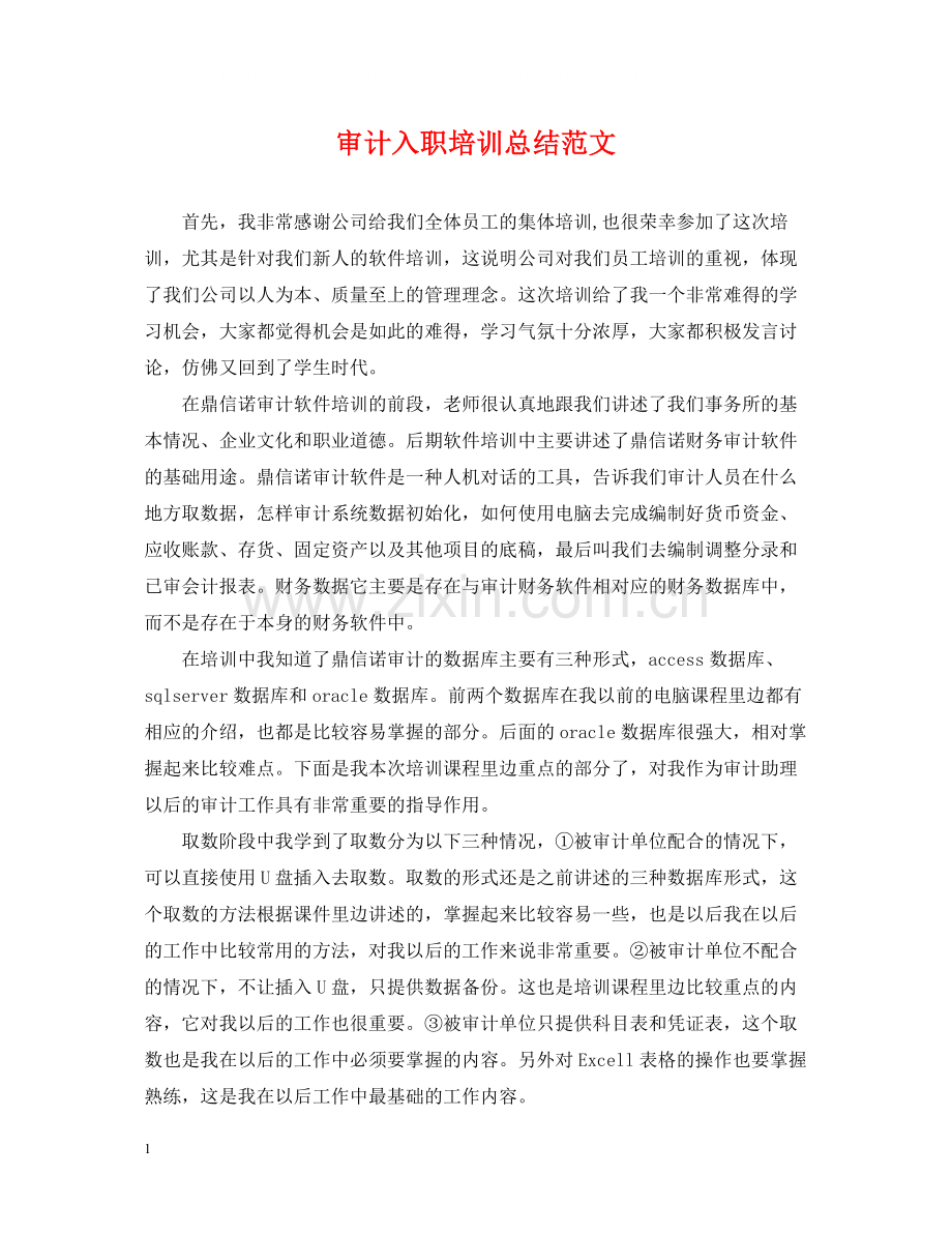 审计入职培训总结范文.docx_第1页