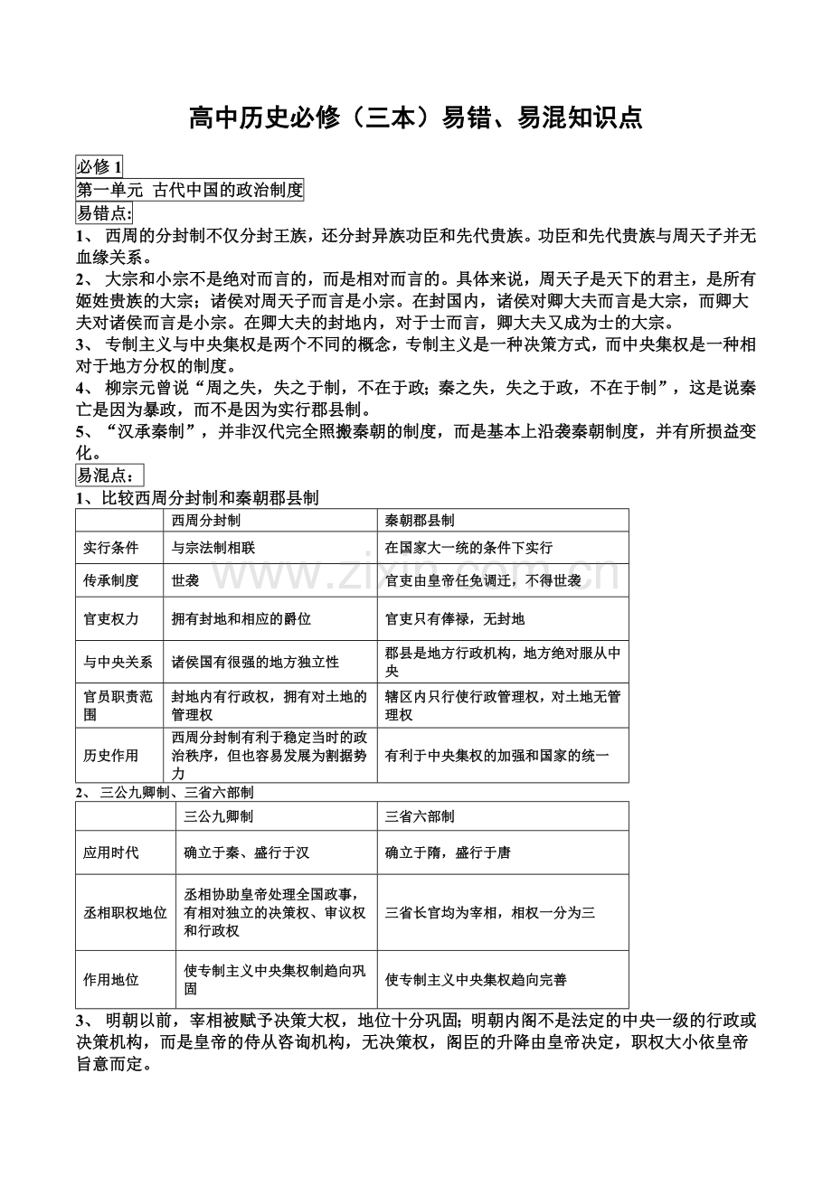 高中历史必修(三本)易错、易混知识点.docx_第1页