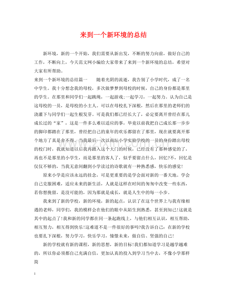 来到一个新环境的总结.docx_第1页
