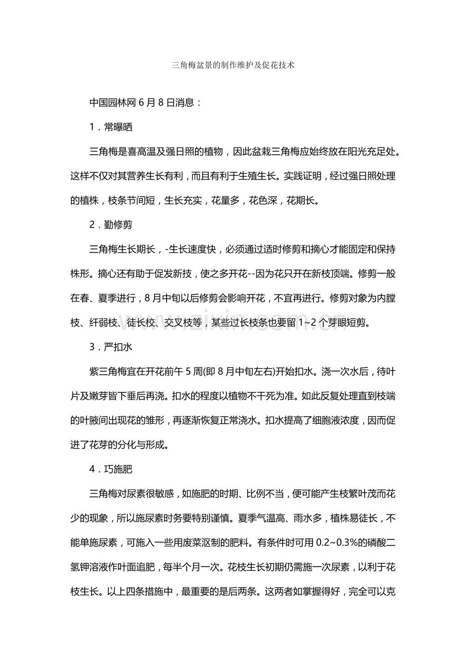 三角梅盆景的制作维护及促花技术.doc_第1页