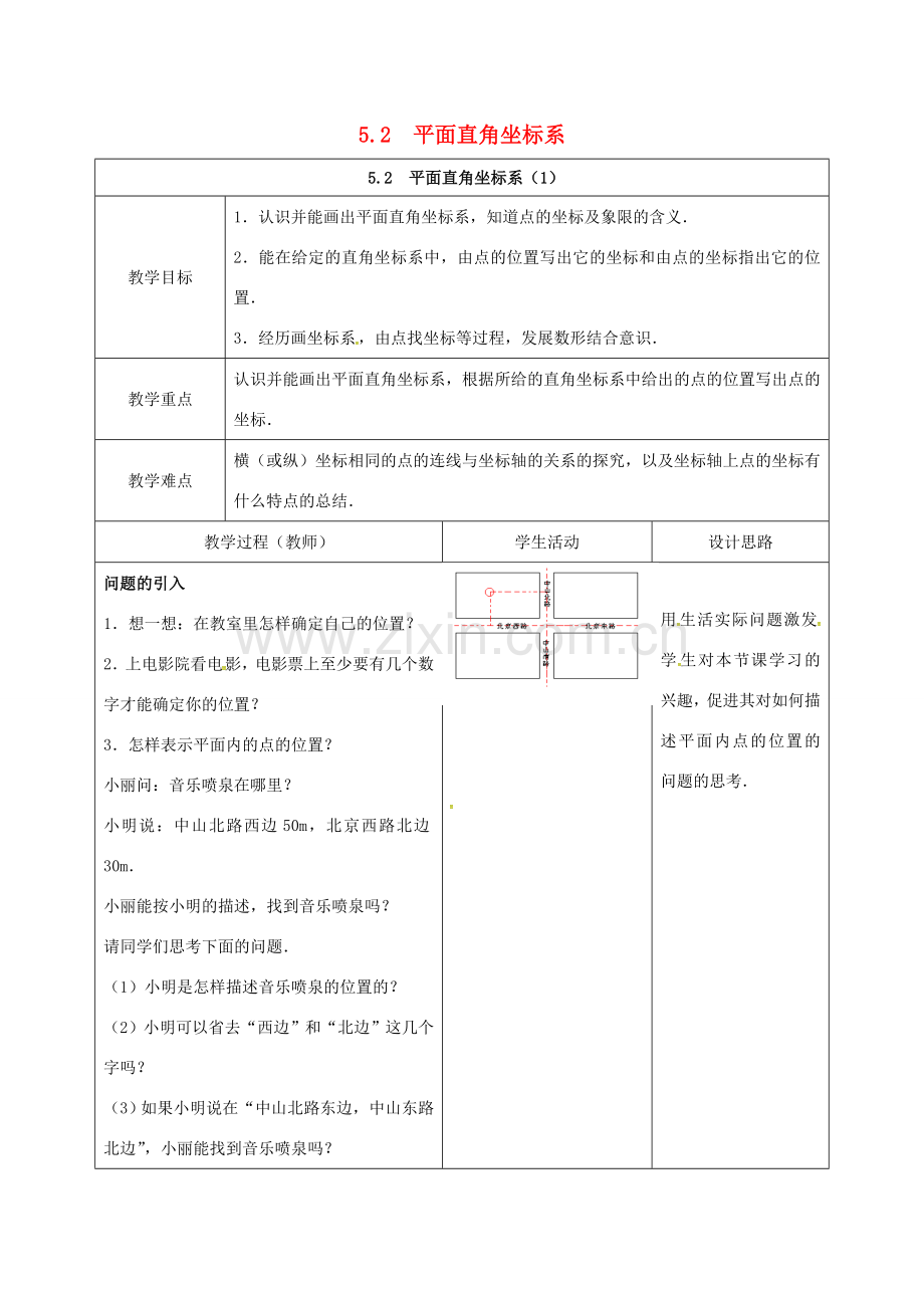 江苏省连云港市新浦区八年级数学上册 5.2 平面直角坐标系（1）教案 （新版）苏科版-（新版）苏科版初中八年级上册数学教案.doc_第1页