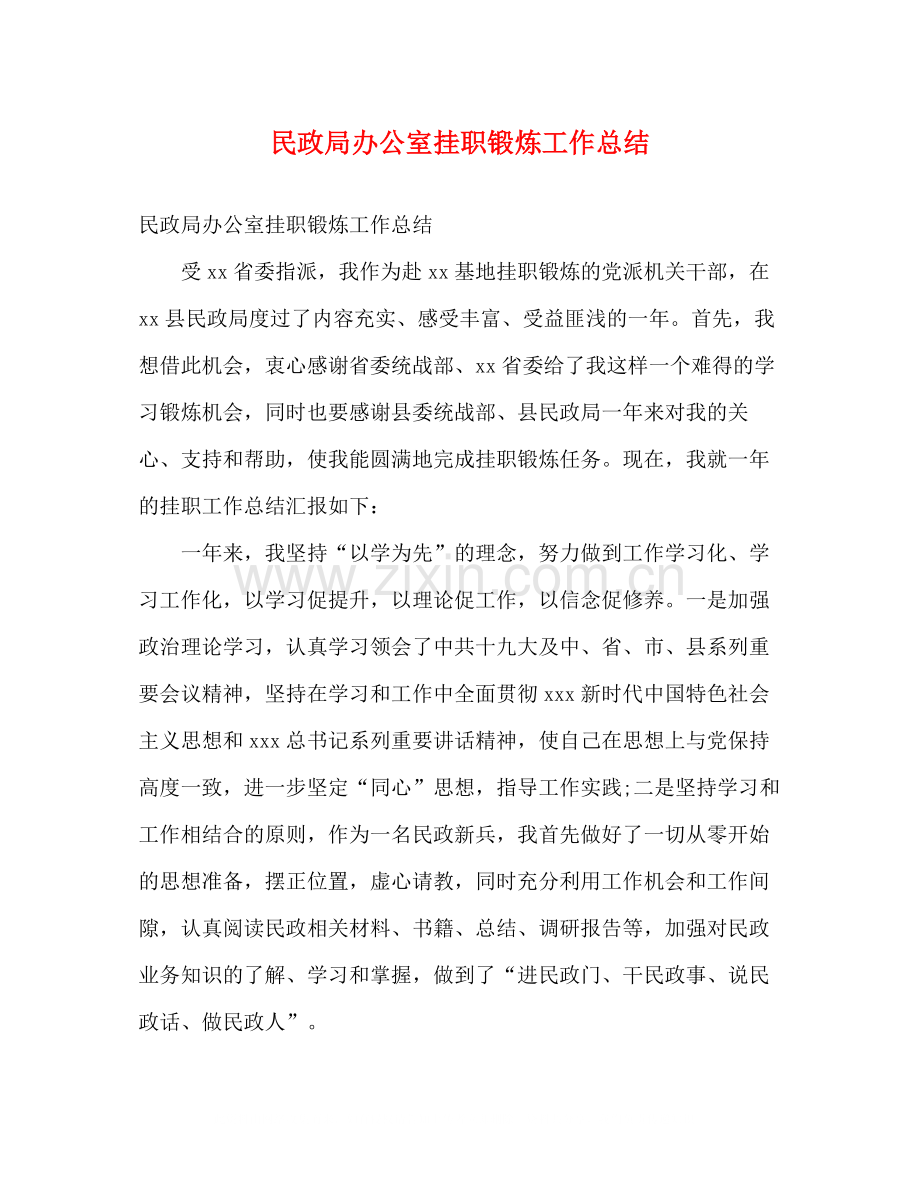 民政局办公室挂职锻炼工作总结2).docx_第1页