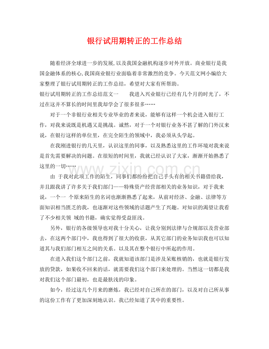 银行试用期转正的工作总结 .docx_第1页