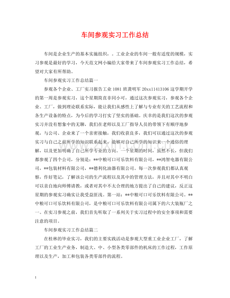 车间参观实习工作总结.docx_第1页
