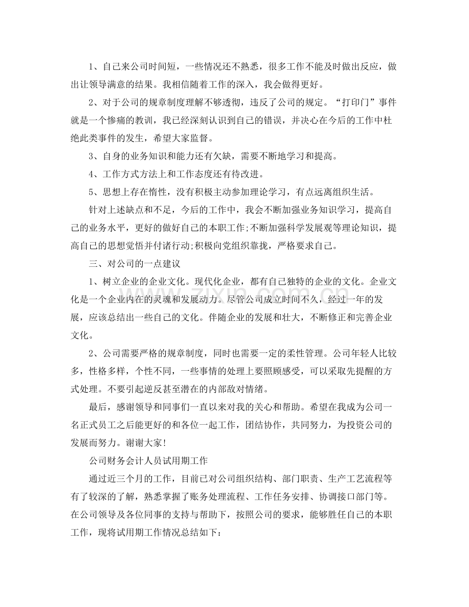 公司财务会计人员试用期工作总结 .docx_第2页