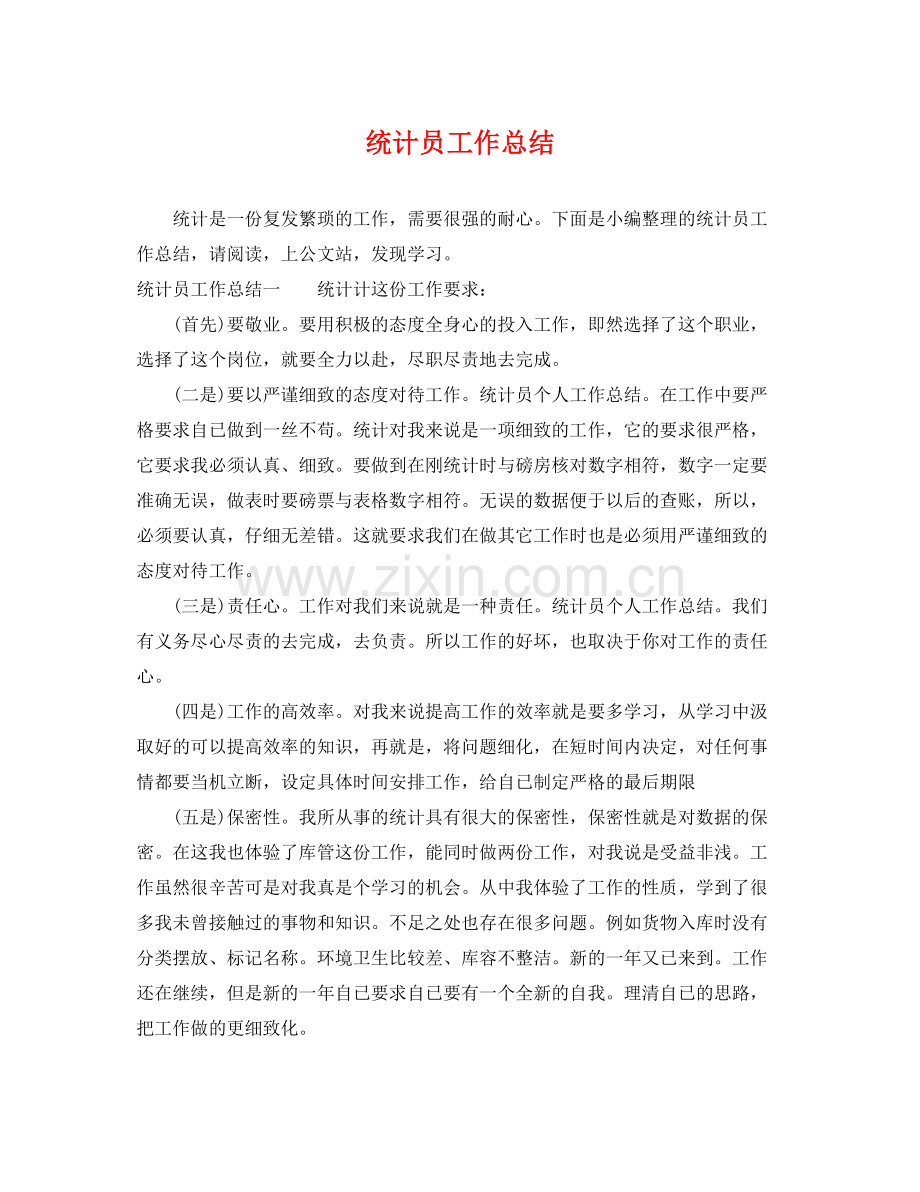 统计员工作总结 .docx_第1页