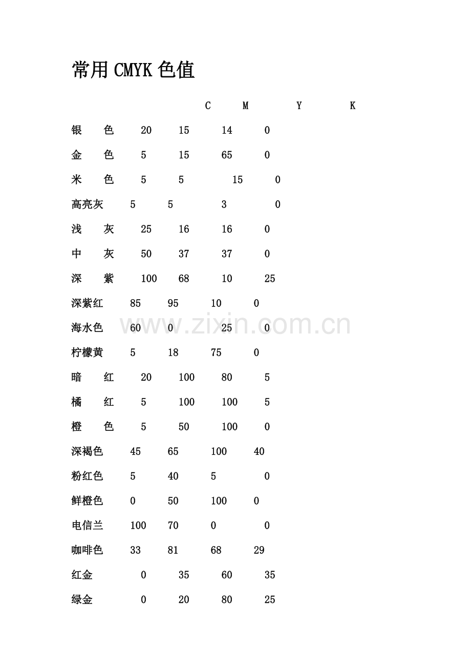 常用CMYK色值.doc_第1页