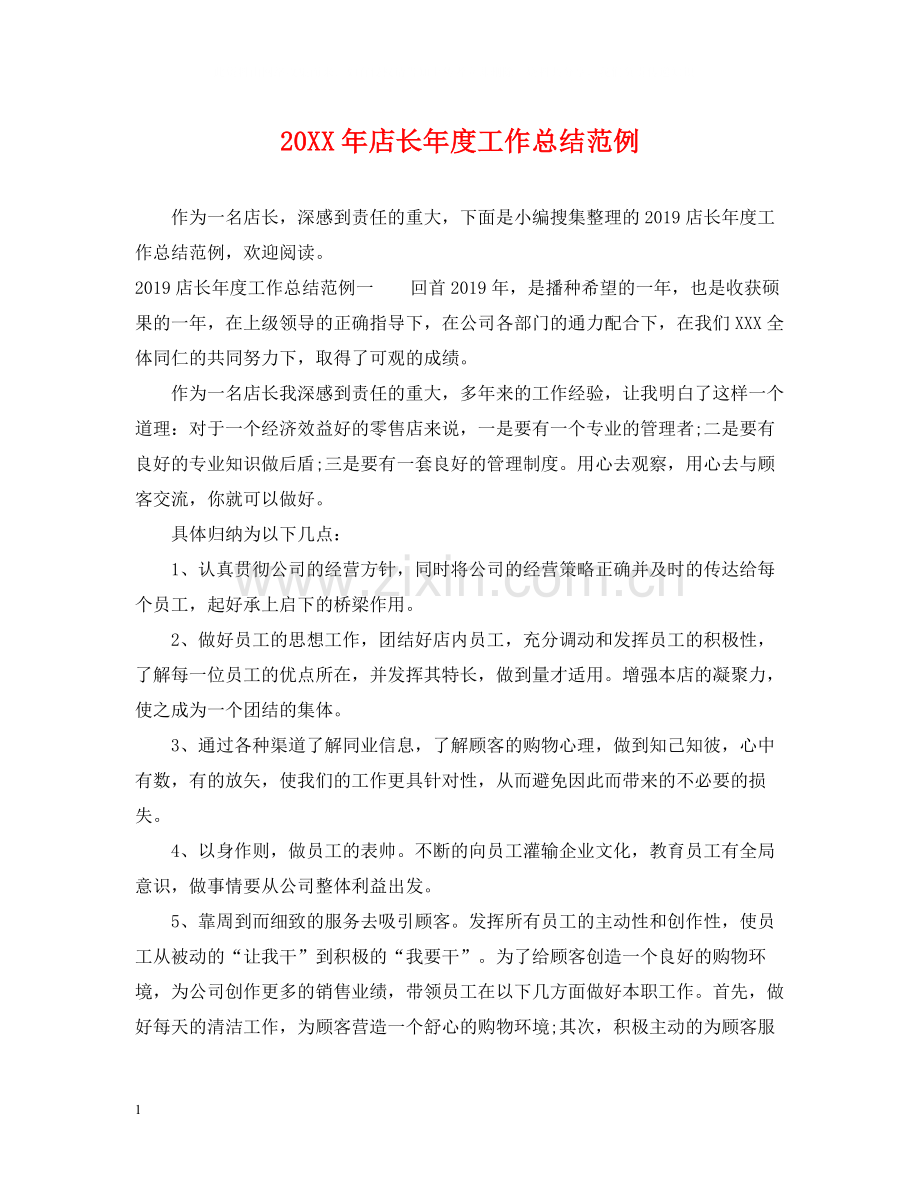 店长年度工作总结范例.docx_第1页
