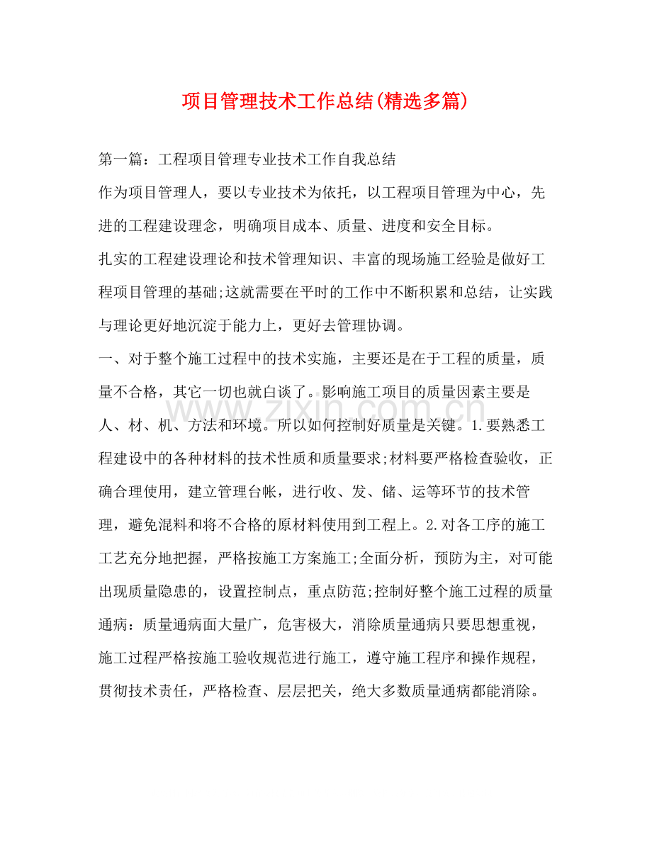 项目管理技术工作总结多篇).docx_第1页