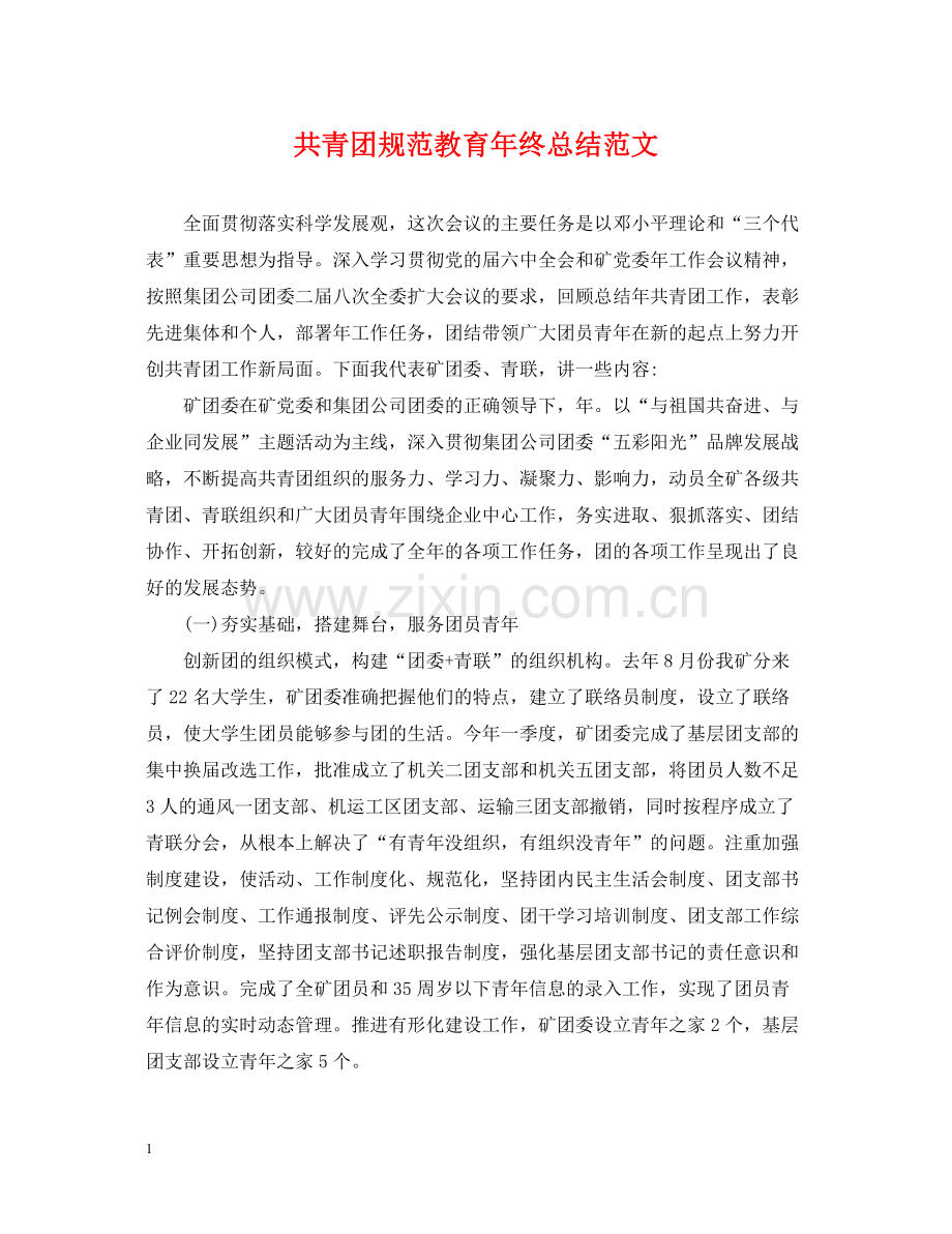 共青团规范教育年终总结范文.docx_第1页