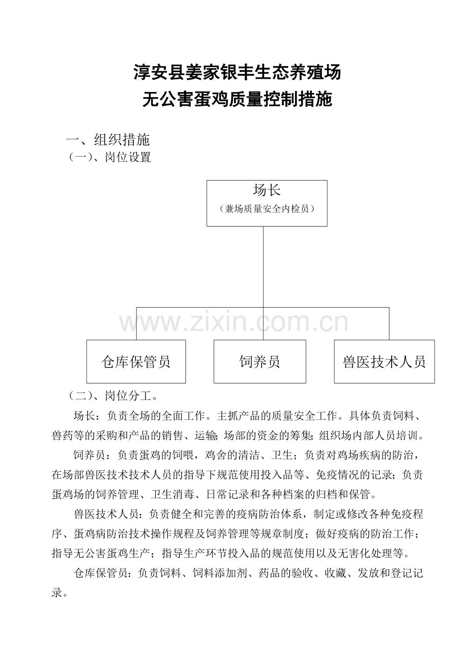 淳安县姜家用银丰生态养殖场质量控制措施.doc_第1页