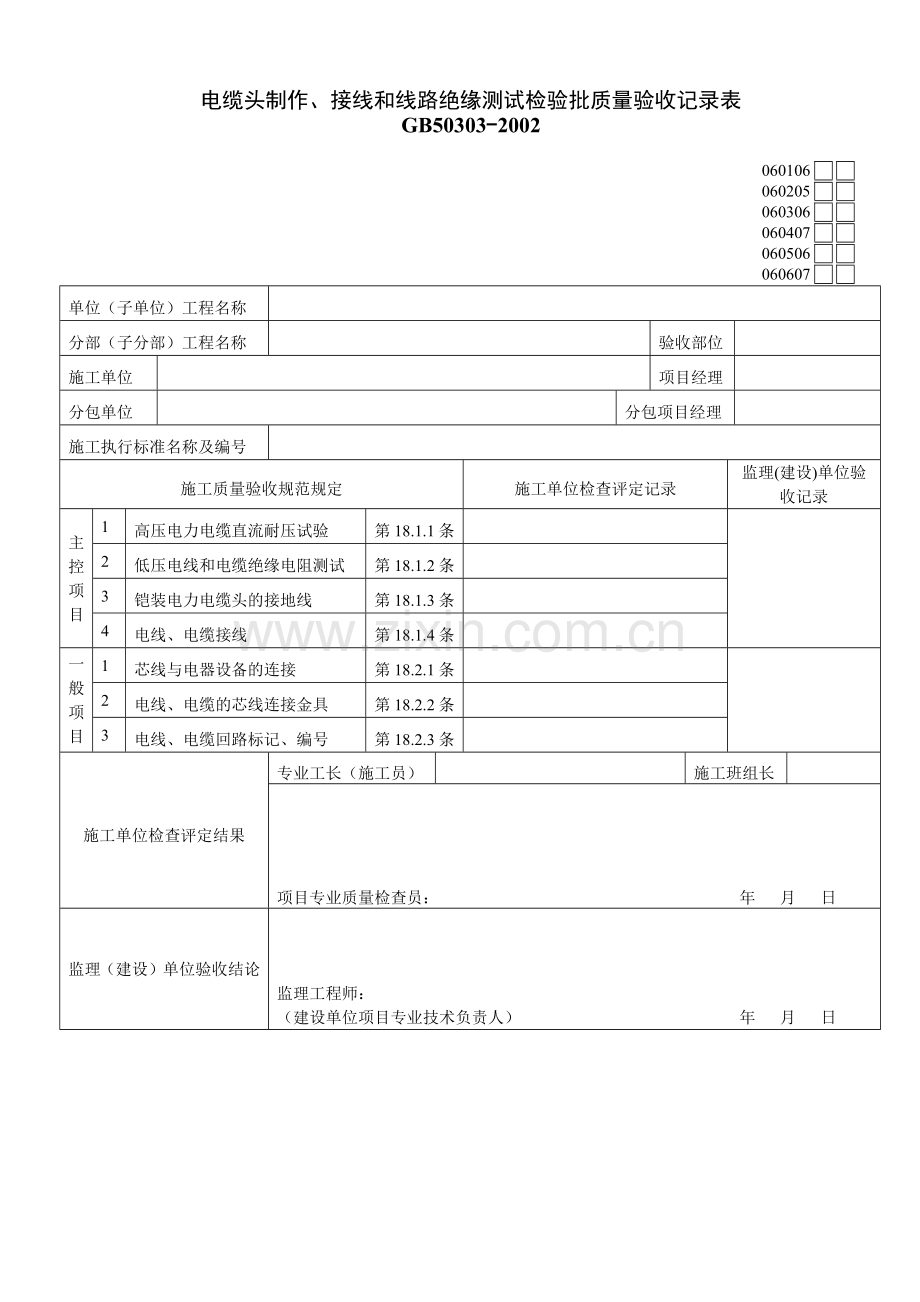 电缆头制作、接线和线路绝缘测试检验批质量验收记录表00.docx_第1页