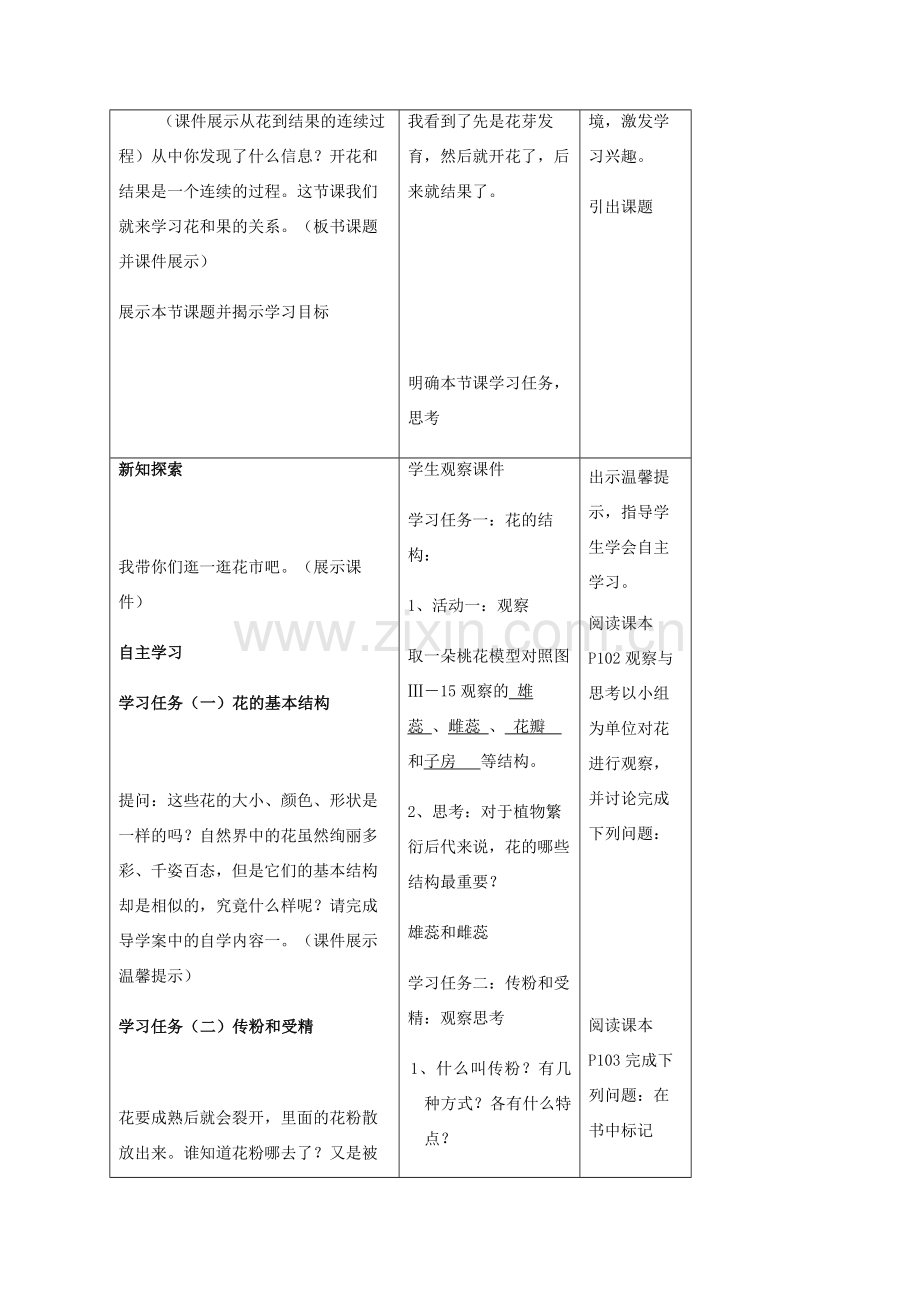 秋七年级生物上册 3.2.3 开花和结果教案 （新版）新人教版-（新版）新人教版初中七年级上册生物教案.doc_第2页