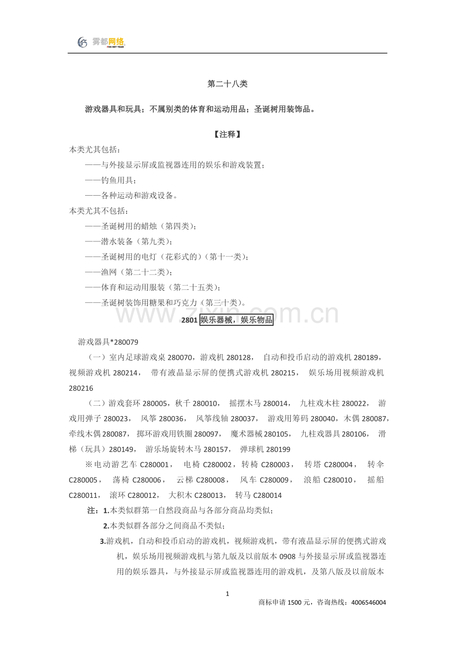 商标分类第28类.docx_第1页