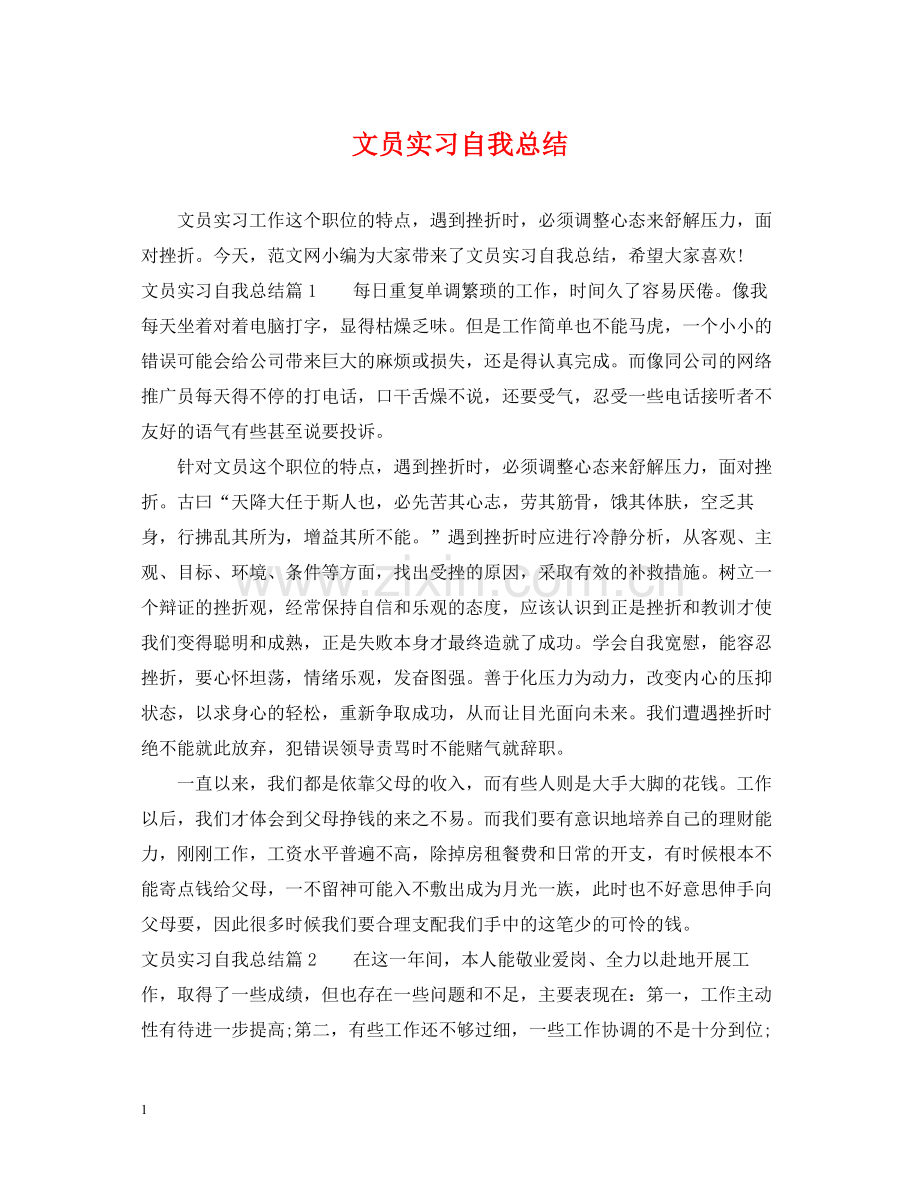 文员实习自我总结.docx_第1页