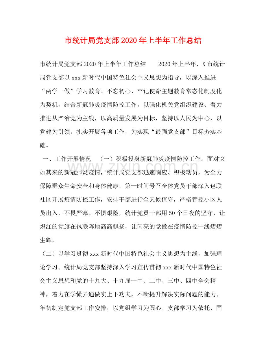 市统计局党支部年上半年工作总结.docx_第1页
