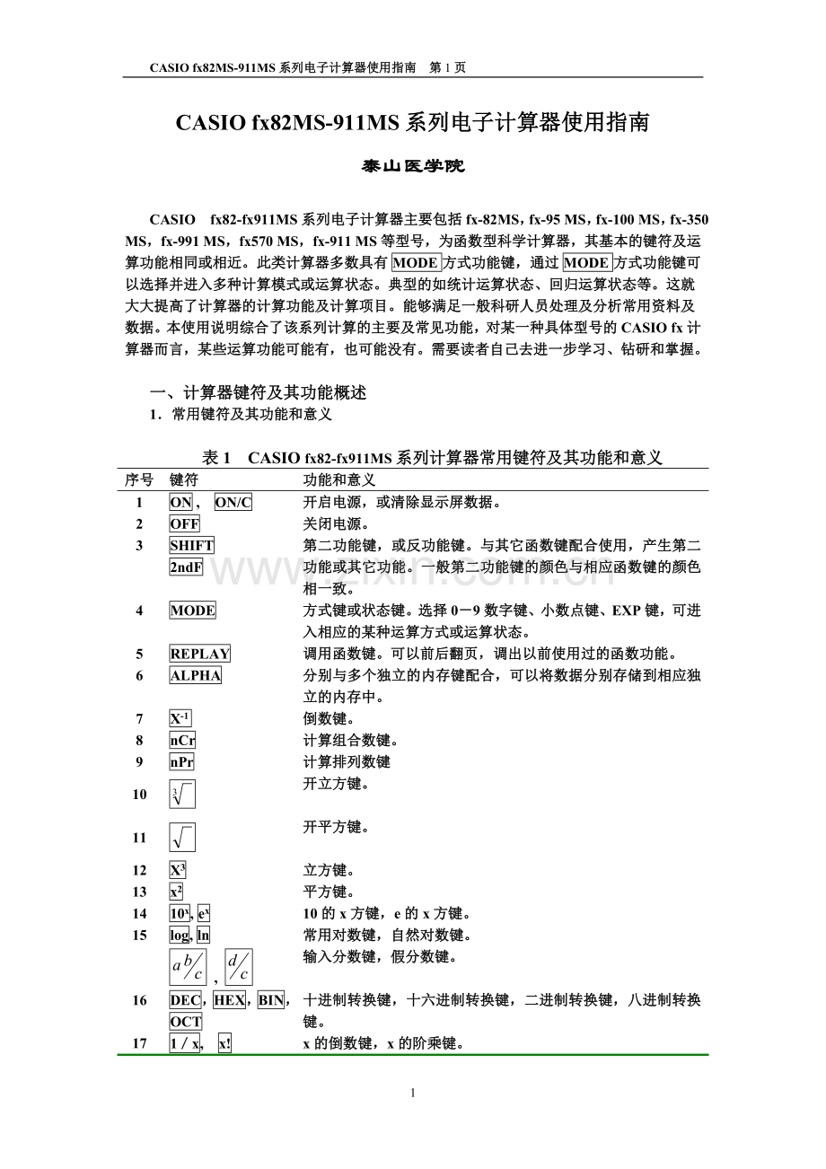 CASIO fx82-911MS系列电子计算器使用指南080409.doc_第1页