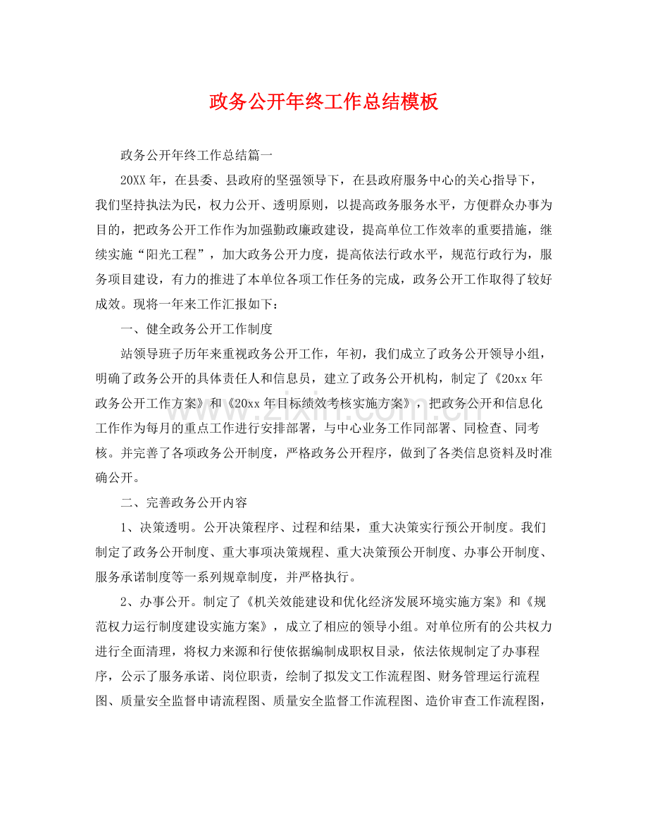 政务公开年终工作总结模板 .docx_第1页