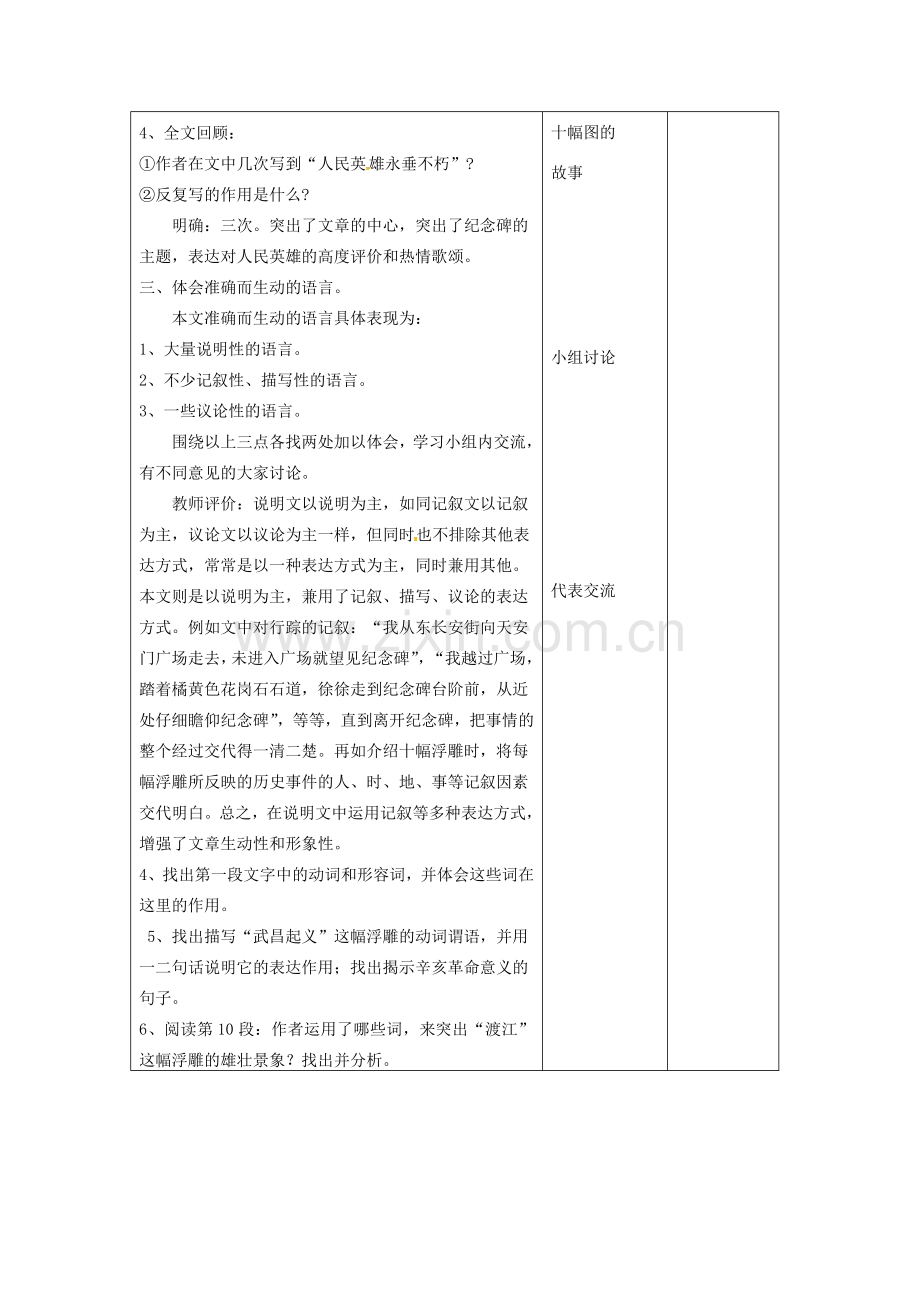 （秋季版）云南省峨山县七年级语文下册 第3单元 第10课 人民英雄永垂不朽（第2课时）教案 苏教版-苏教版初中七年级下册语文教案.doc_第2页