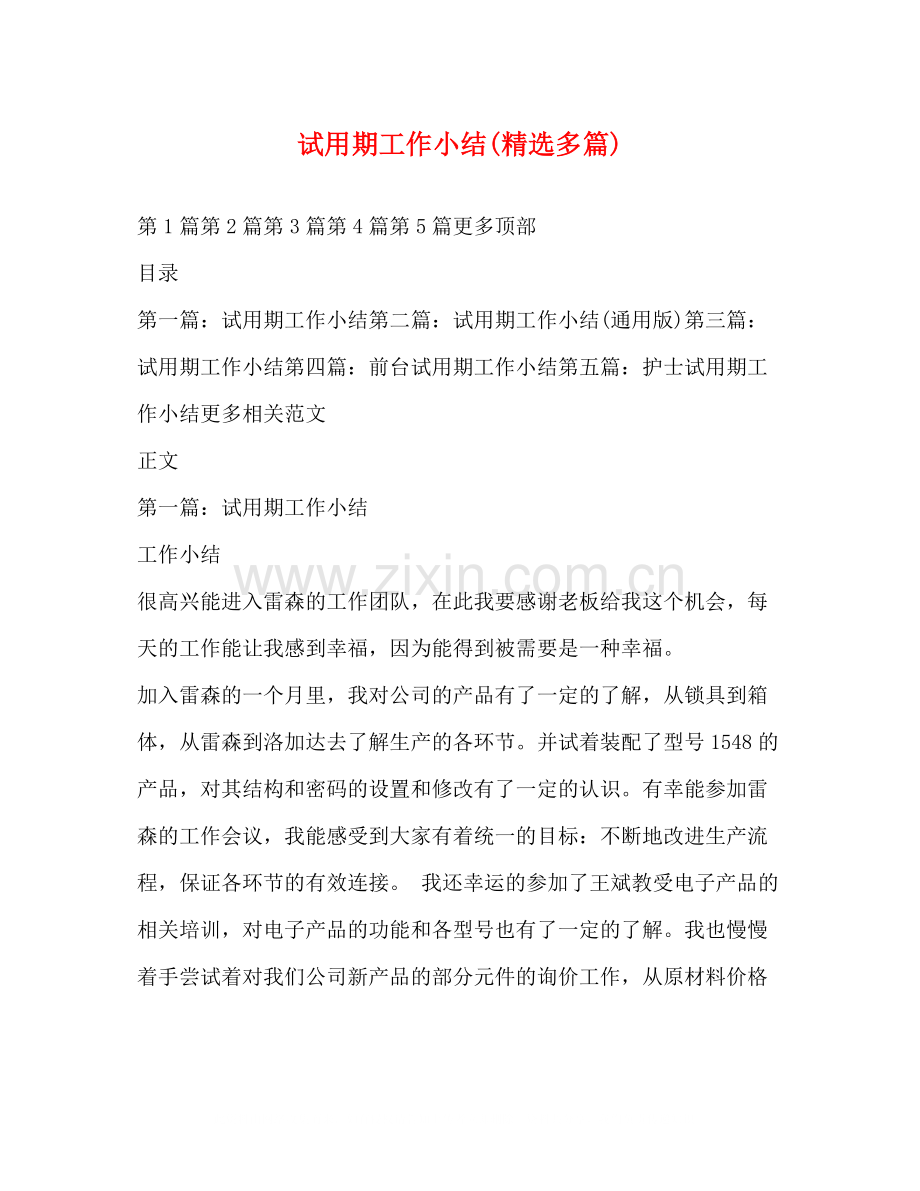 试用期工作小结多篇).docx_第1页