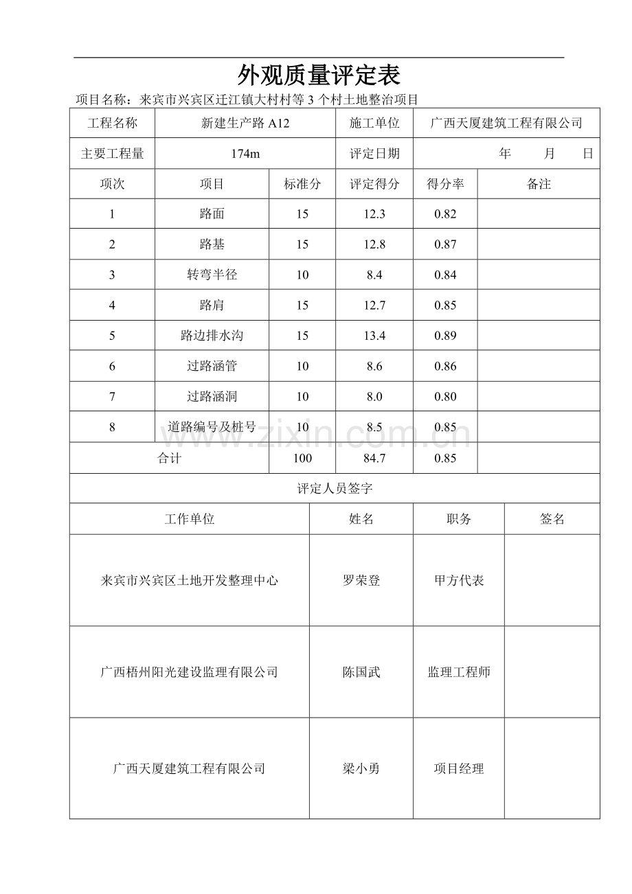 生产路外观质量评定表.doc_第1页