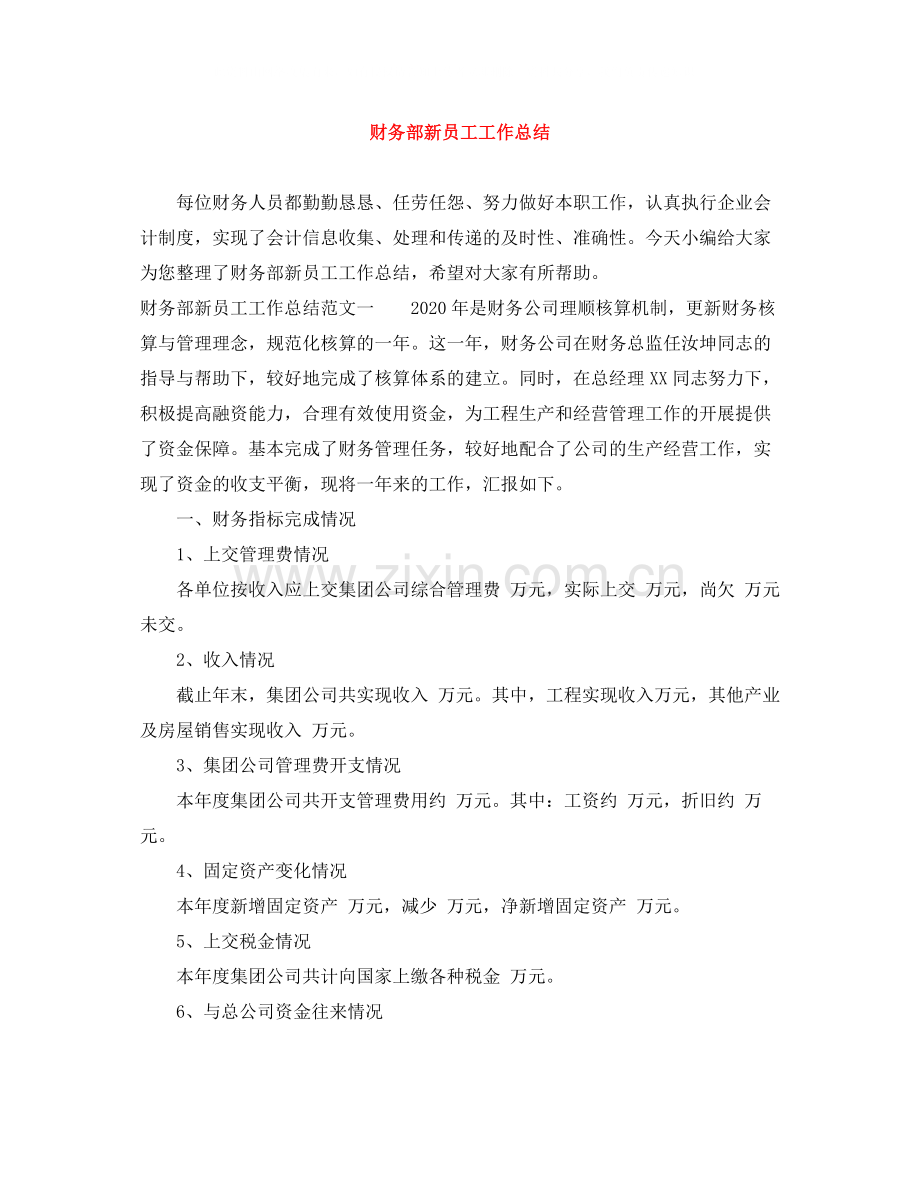 财务部新员工工作总结.docx_第1页