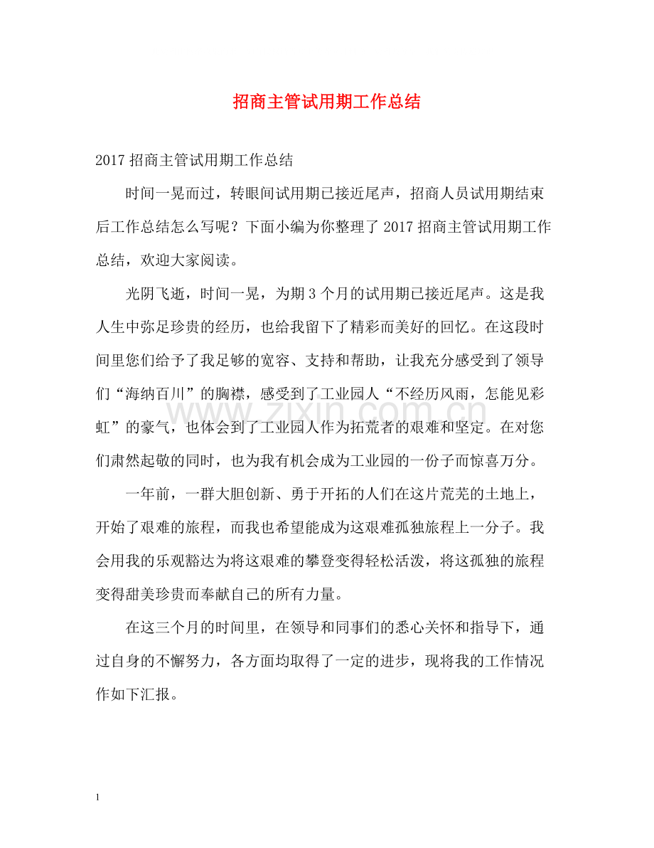 招商主管试用期工作总结.docx_第1页