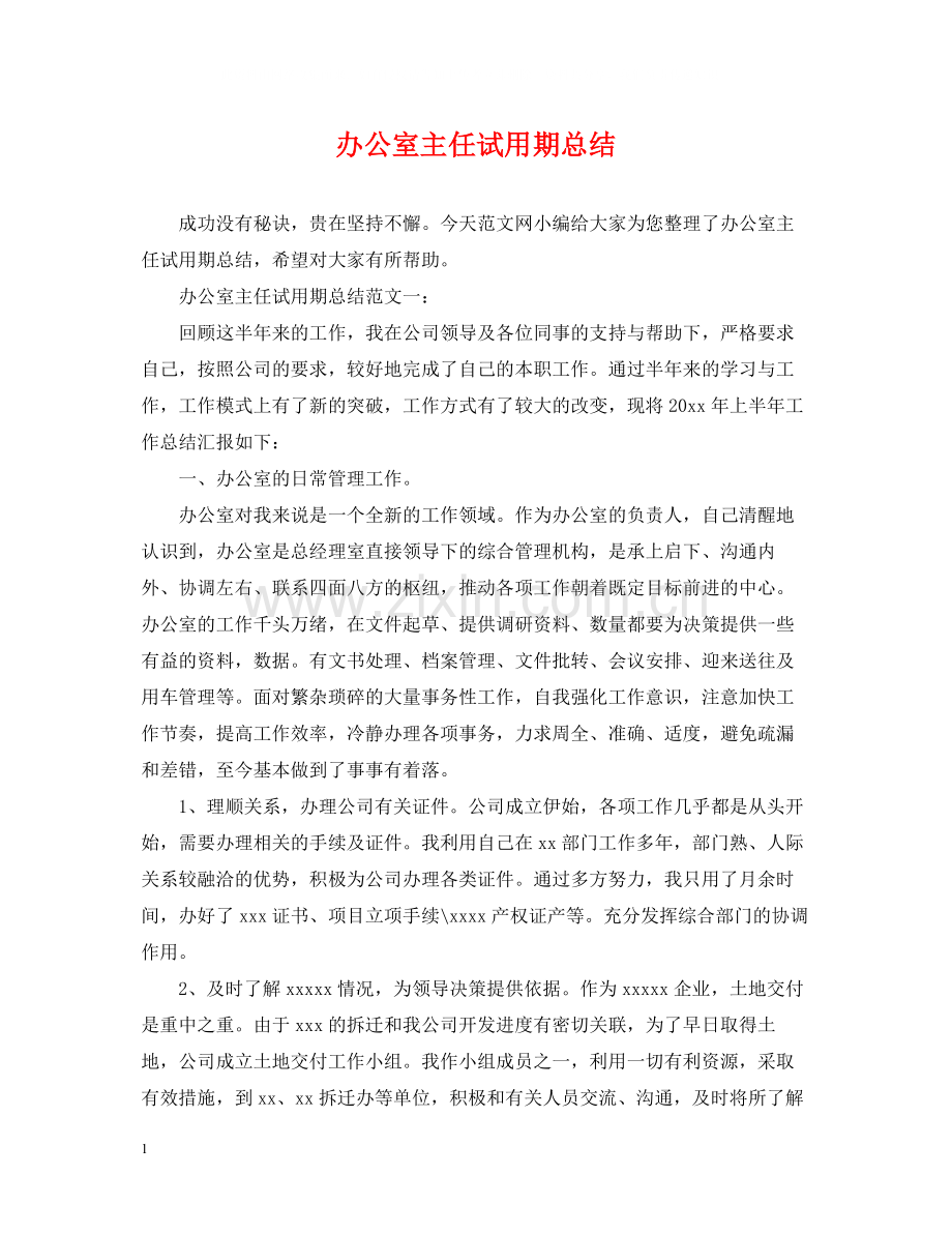 办公室主任试用期总结.docx_第1页