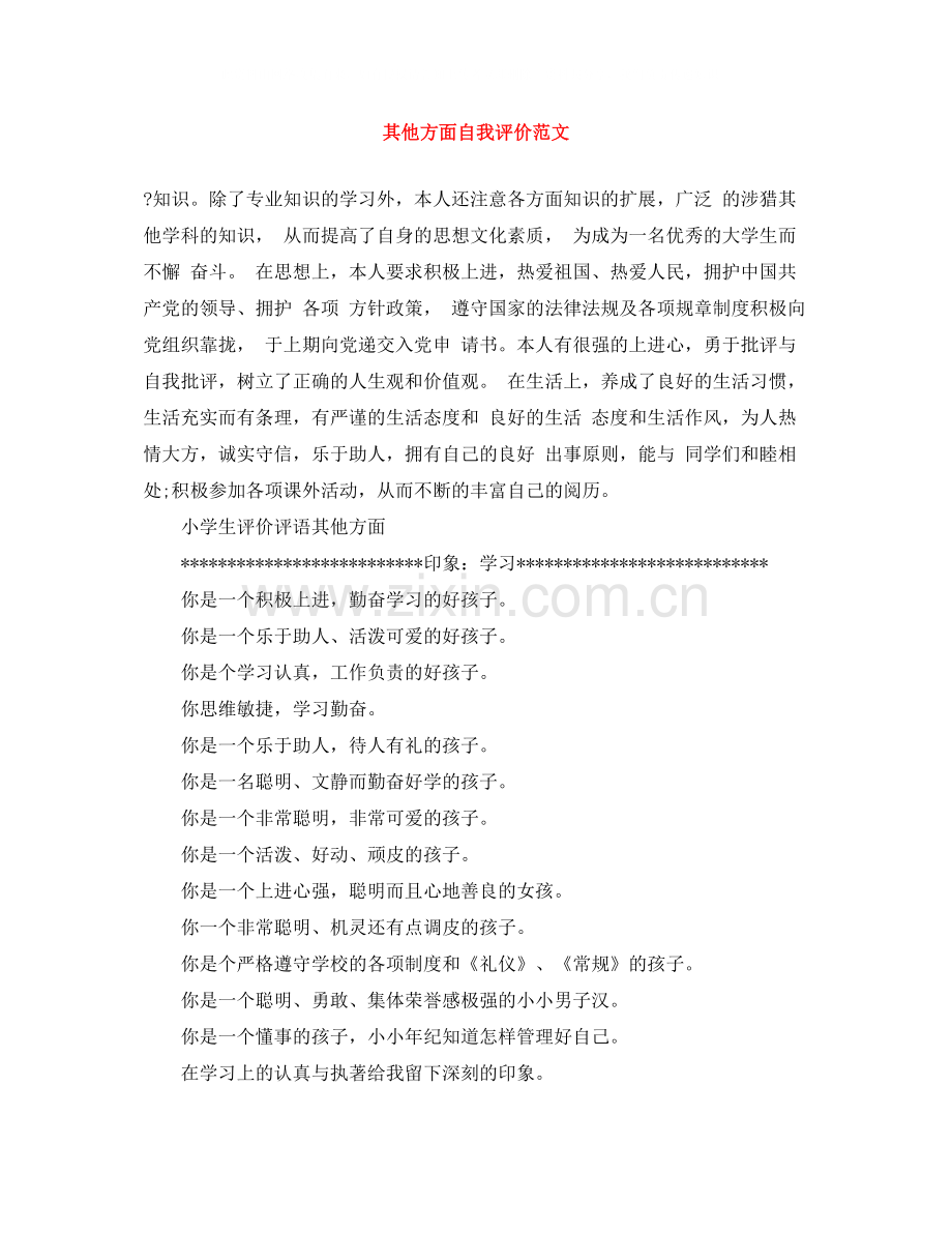 其他方面自我评价范文.docx_第1页
