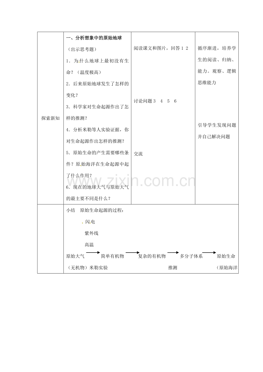 八年级生物下册 第7单元 生命的延续与进化 第23章 第1节《生命的起源》教案2 （新版）苏科版-（新版）苏科版初中八年级下册生物教案.doc_第2页