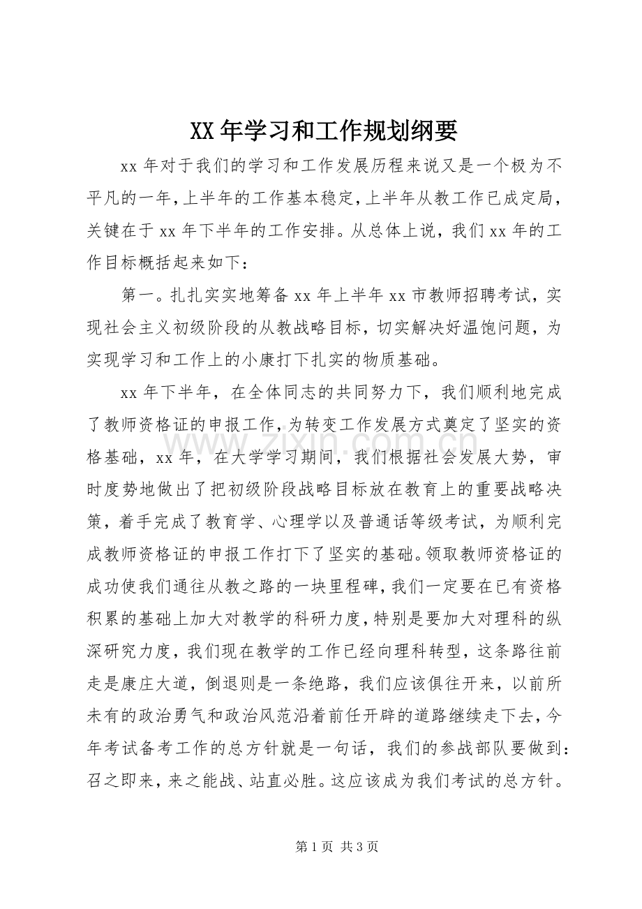 XX年学习和工作规划纲要 .docx_第1页