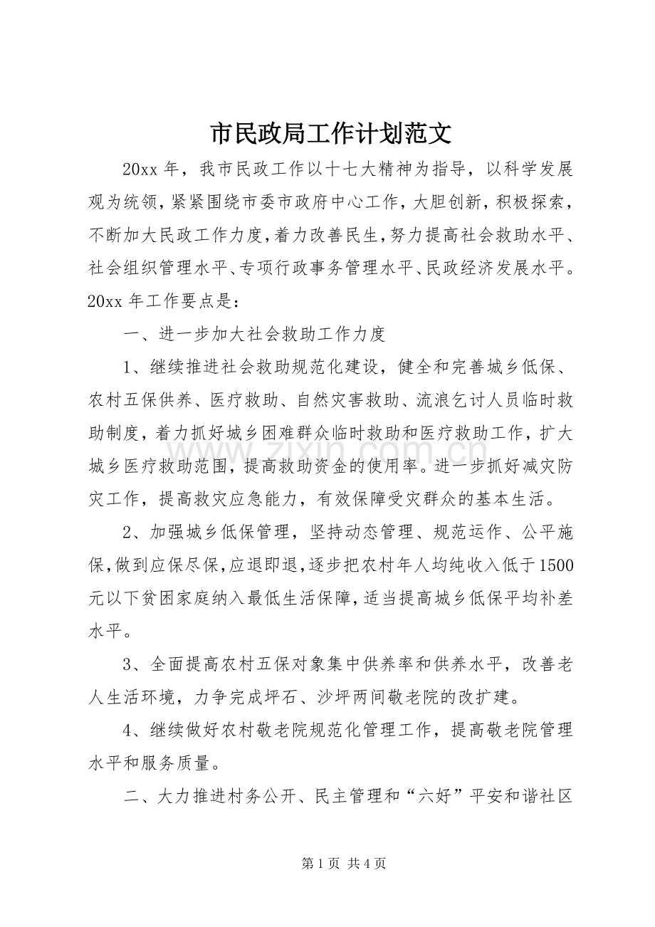 市民政局工作计划范文 .docx_第1页
