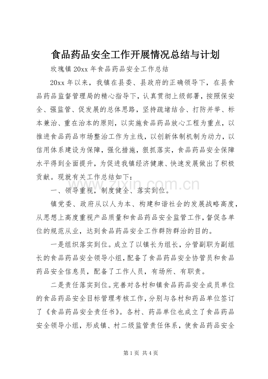 食品药品安全工作开展情况总结与计划 .docx_第1页