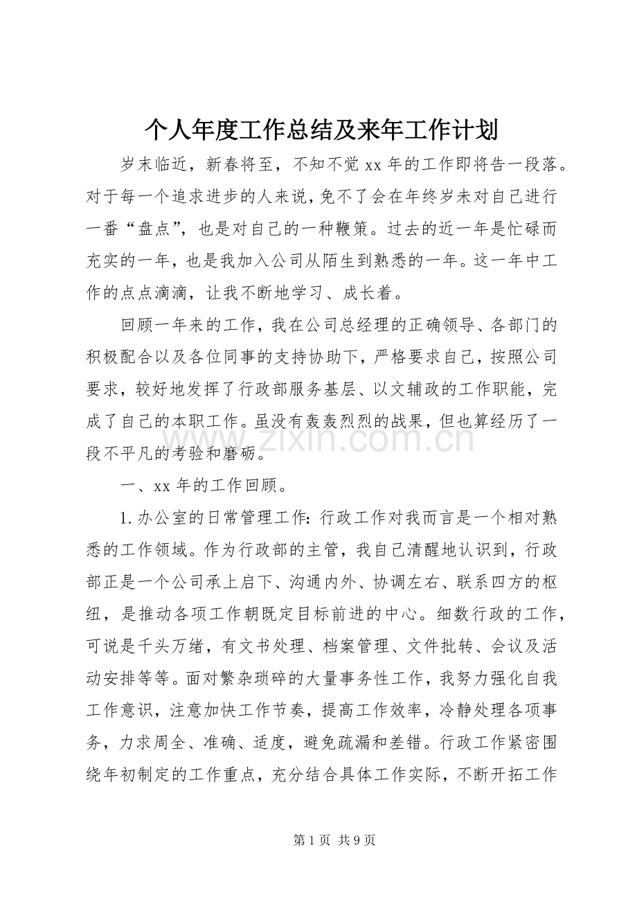 个人年度工作总结及来年工作计划.docx_第1页
