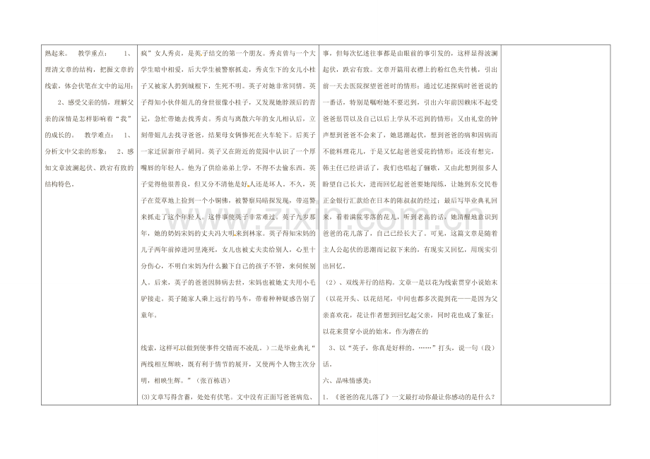 江西省东乡县红星中学七年级语文上册《爸爸的花落了》教案 新人教版.doc_第2页