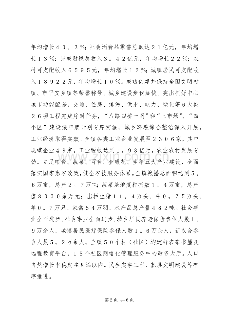 镇十二五规划成果及十三五规划思路的情况汇报 .docx_第2页