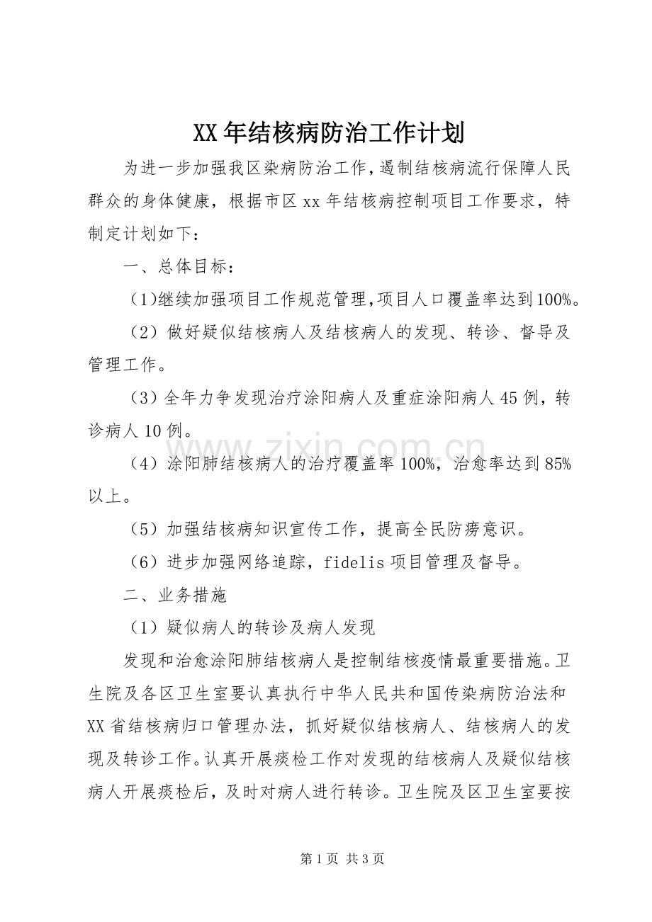 XX年结核病防治工作计划 .docx_第1页