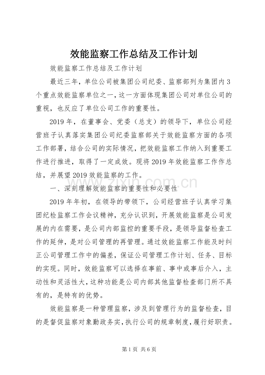 效能监察工作总结及工作计划.docx_第1页