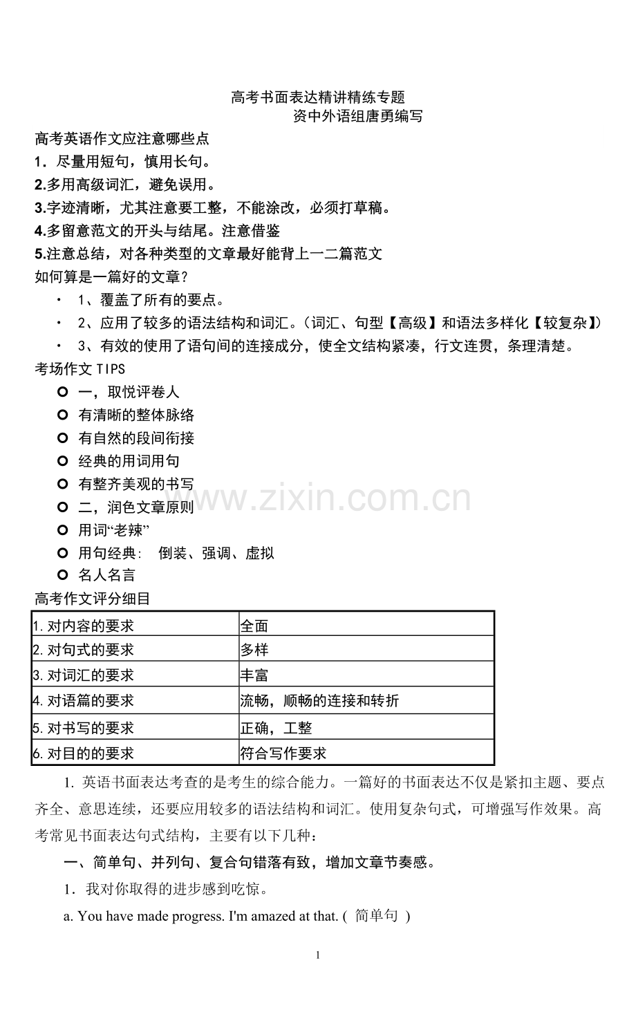 高考书面表达精讲精练专题（已改好）1.doc_第1页
