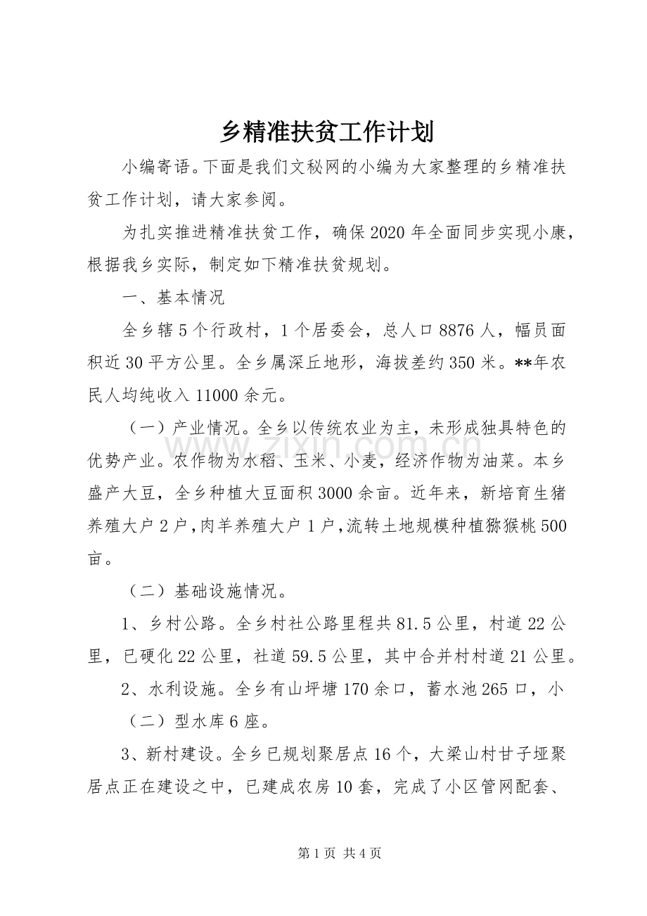 乡精准扶贫工作计划 .docx_第1页