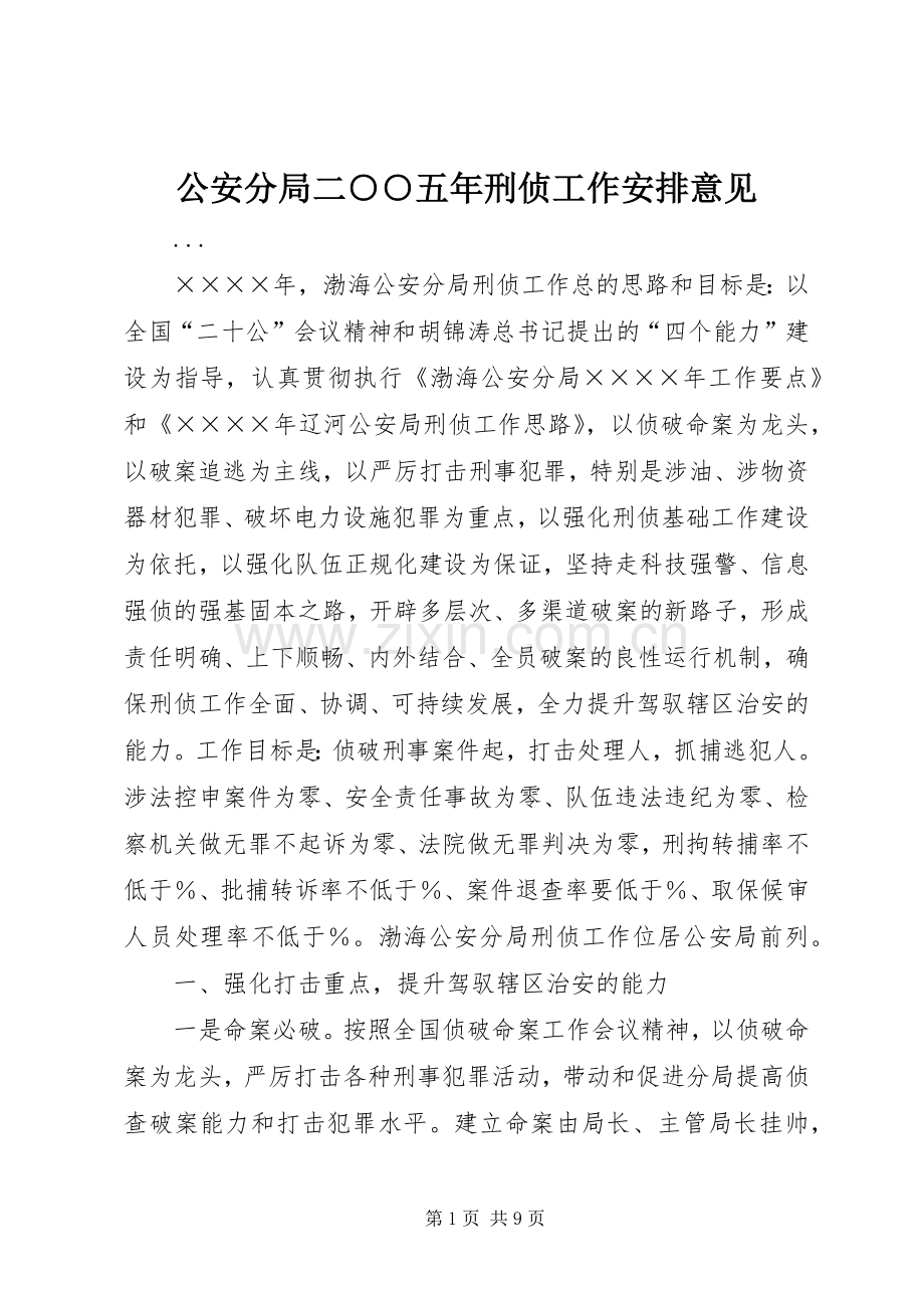 公安分局二○○五年刑侦工作安排意见 .docx_第1页
