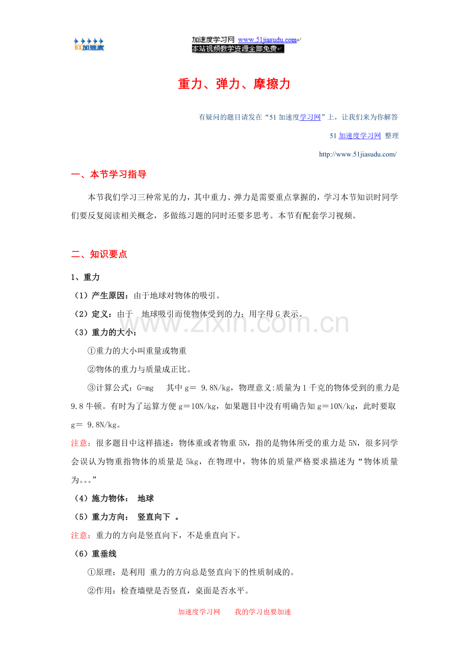 九年级上册物理《力和机械》重力、弹力、摩擦力知识点总结.doc_第1页