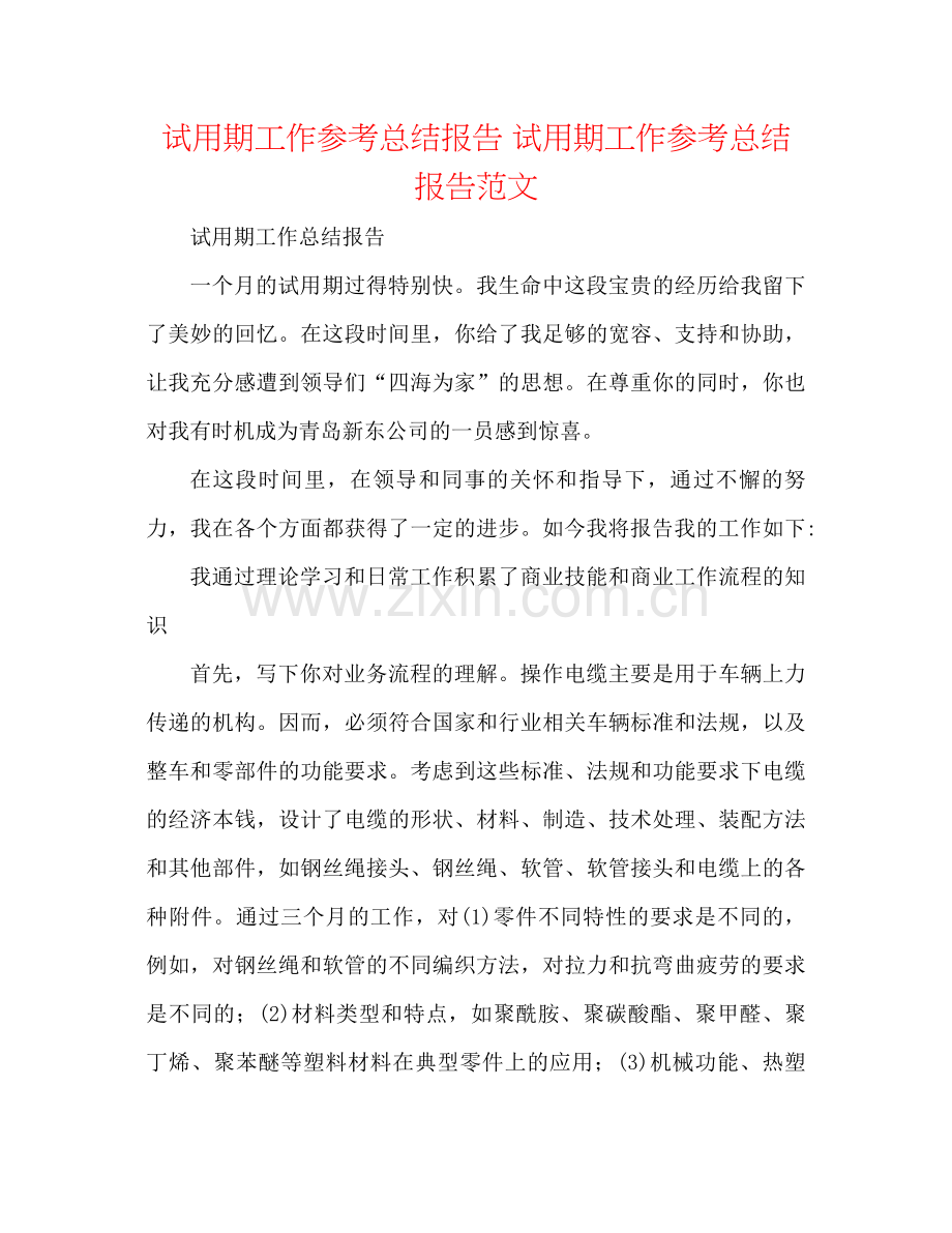 试用期工作参考总结报告试用期工作参考总结报告范文.docx_第1页