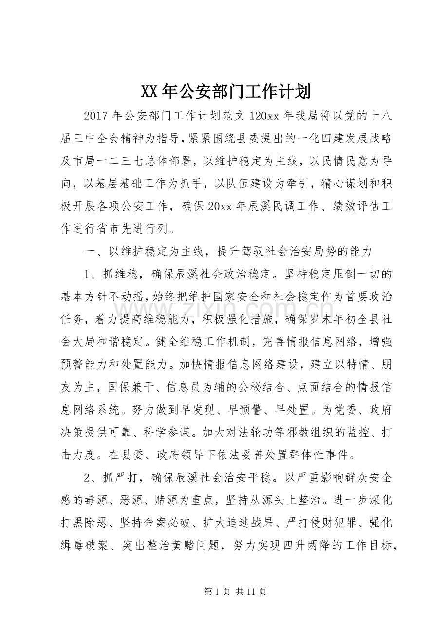 XX年公安部门工作计划.docx_第1页