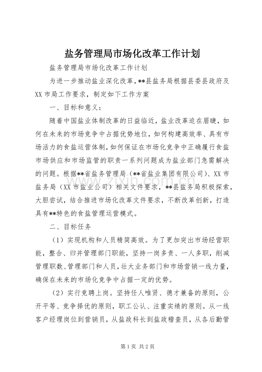 盐务管理局市场化改革工作计划.docx_第1页