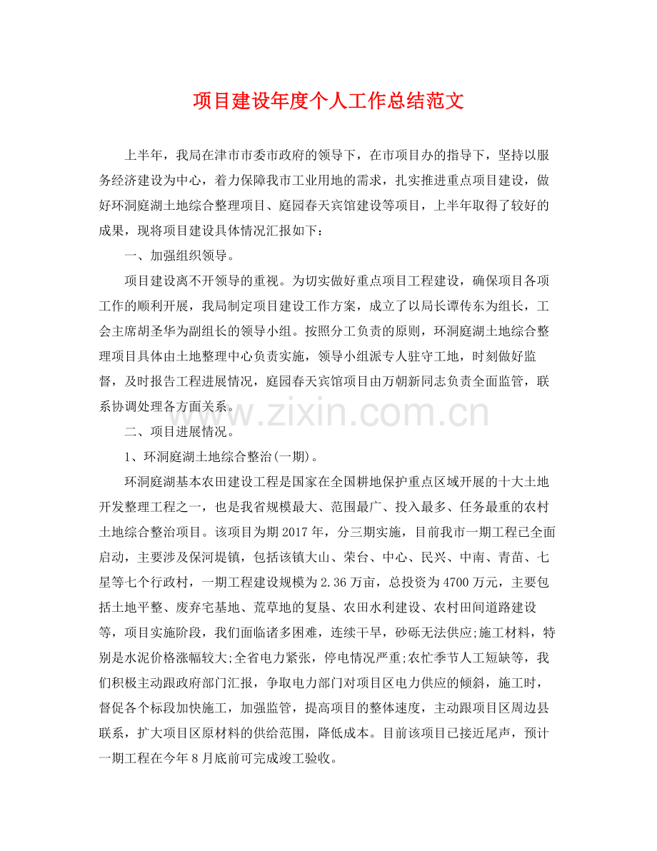 项目建设年度个人工作总结范文 .docx_第1页