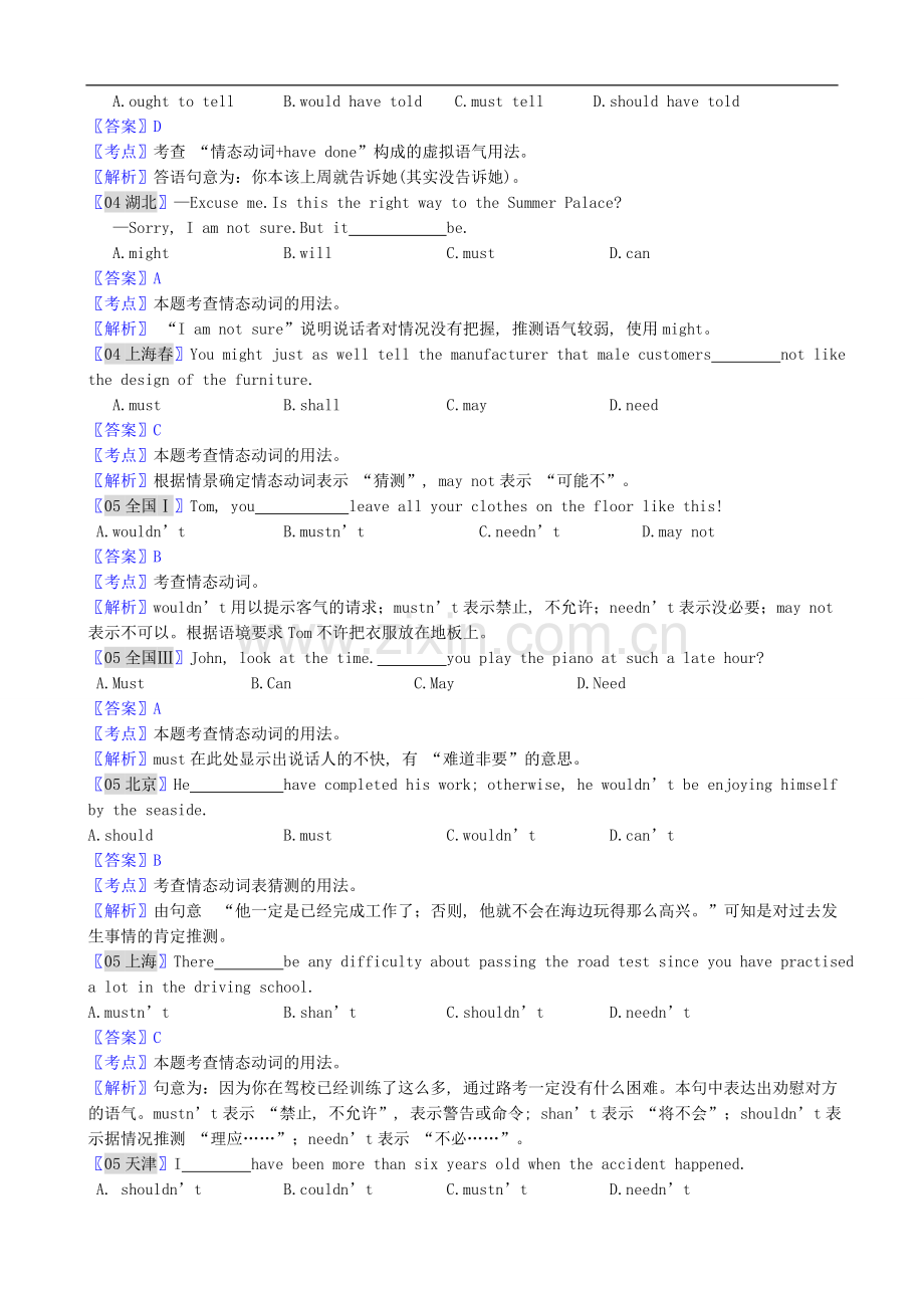 【十年高考】全国各地2004-2013年高考英语-试题分类汇编-情态动词、虚拟语气.doc_第2页